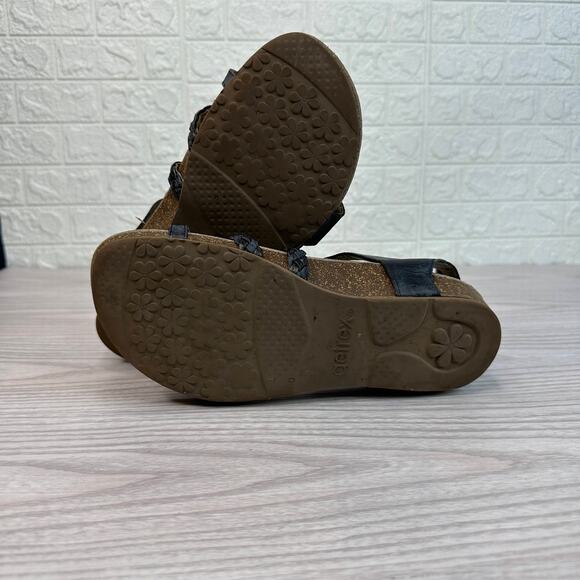 Aetrex Jillian Braided Quarter Strap Sandals Sz 8.5 Navy Leather Slingback Flat - Picture 7 of 11